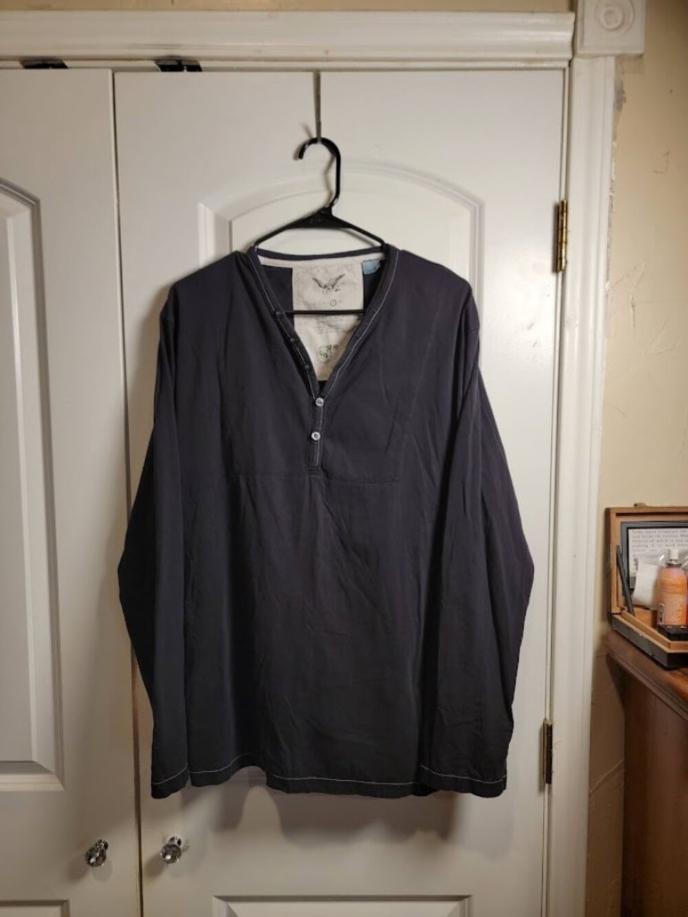 French Connection FCUK Men’s XL Black Long Sleeve Henley Shirt Y2K